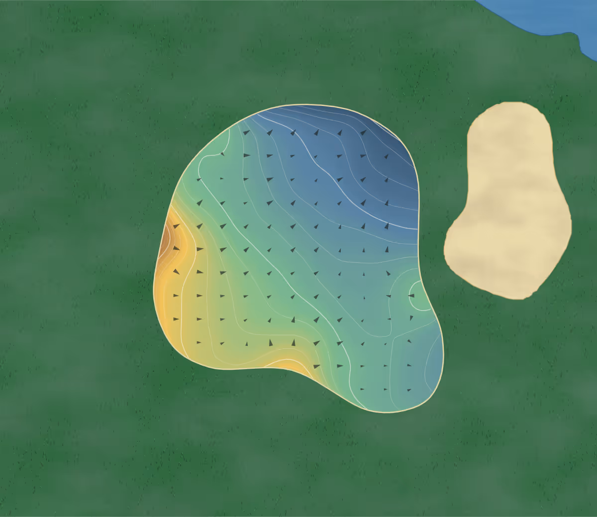 Green contour map of Winfield in Winfield, Kansas — 204 elevation contours at a 3-inch interval with fall-line arrows, traced from 1-meter lidar