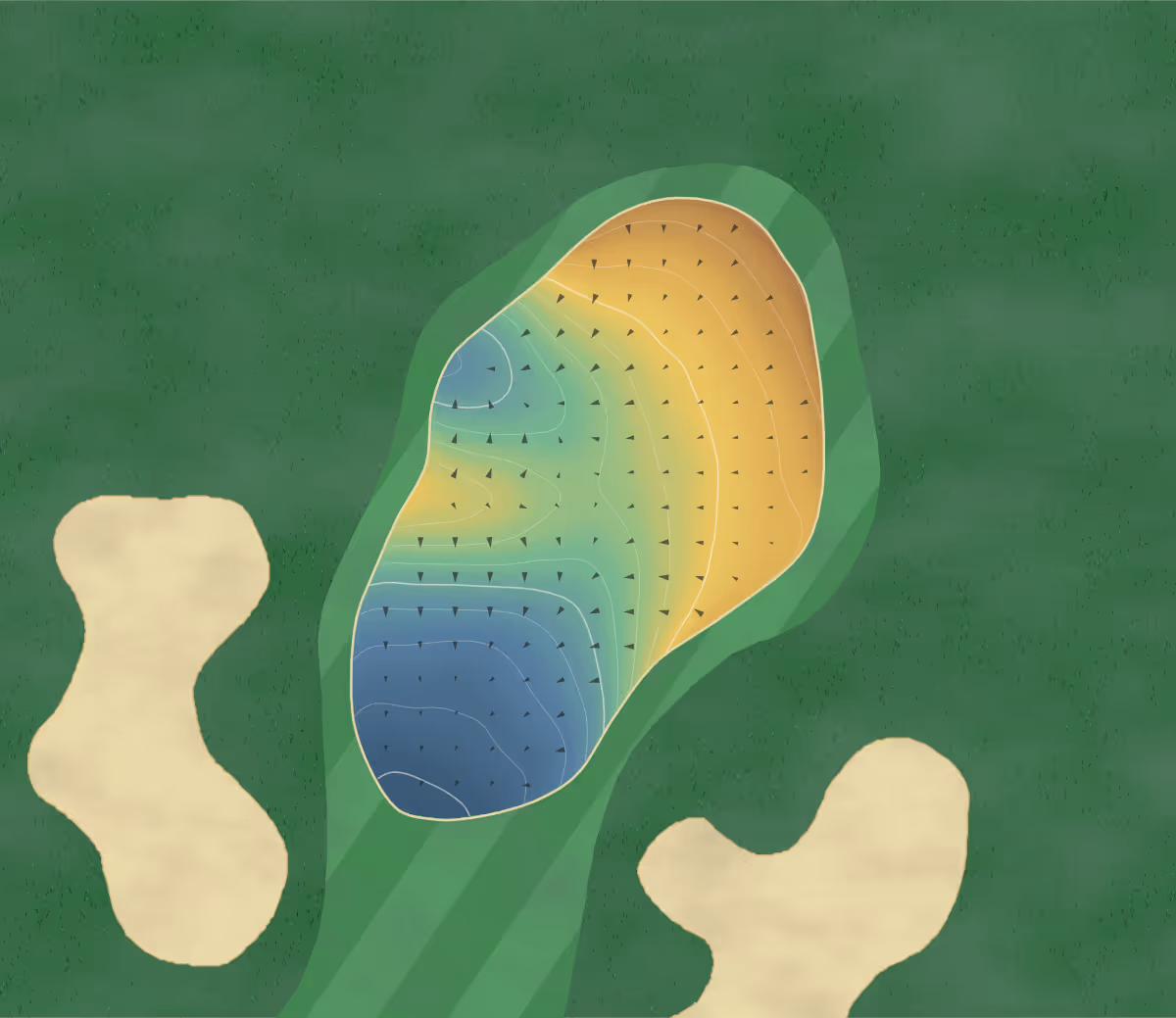 Green contour map of Wingfield in Calgary, Canada: 103 elevation contours at a 8-centimeter interval with fall-line arrows, traced from 1-meter lidar