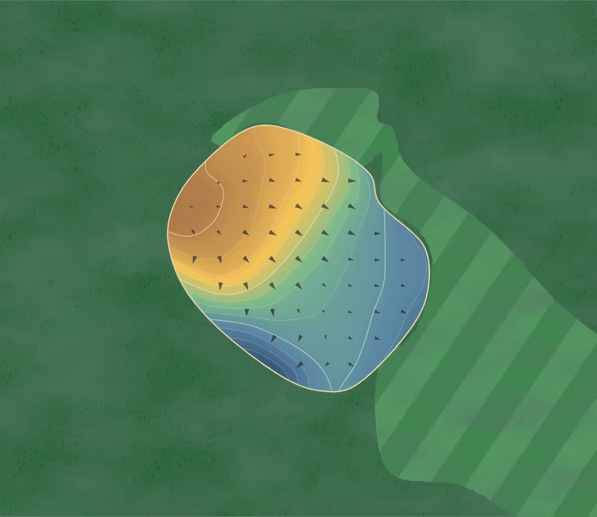 Green contour map of Winner in Winner, South Dakota: 30 elevation contours at a 3-inch interval with fall-line arrows, traced from 1-meter lidar