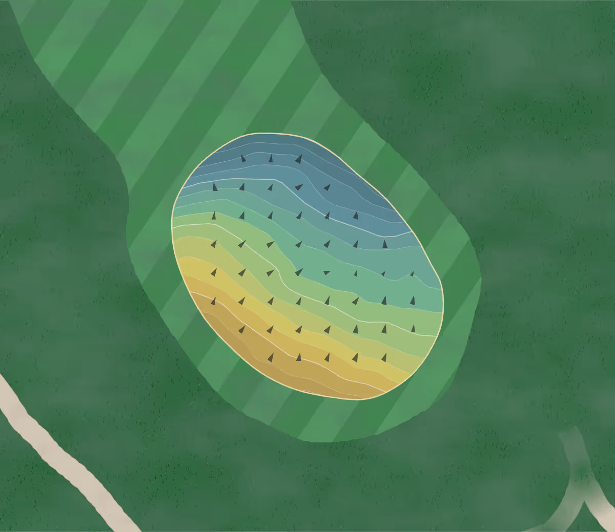 Green contour map of Woburn CC in Woburn, Massachusetts — 93 elevation contours at a 3-inch interval with fall-line arrows, traced from 1-meter lidar