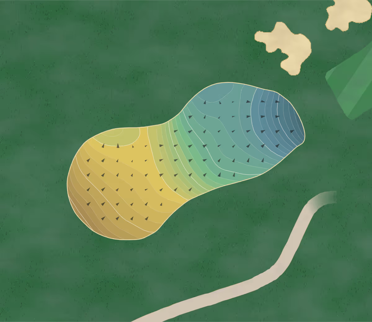 Green contour map of Wolf Creek in Olathe, Kansas — 329 elevation contours at a 3-inch interval with fall-line arrows, traced from 1-meter lidar