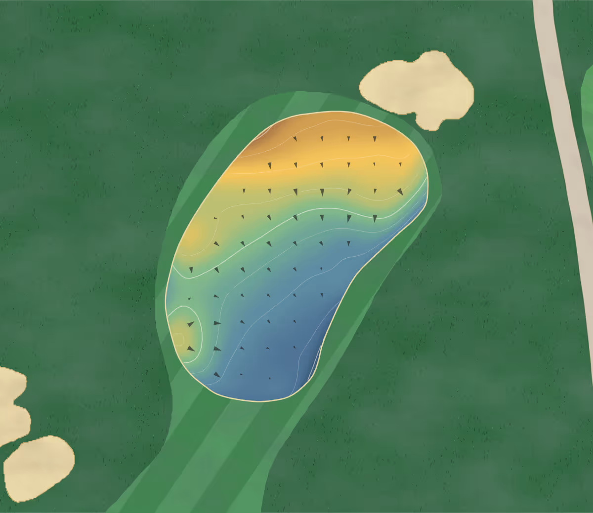 Green contour map of Wollongong in Wollongong, Australia — 26 elevation contours at a 8-centimeter interval with fall-line arrows, traced from 1-meter lidar