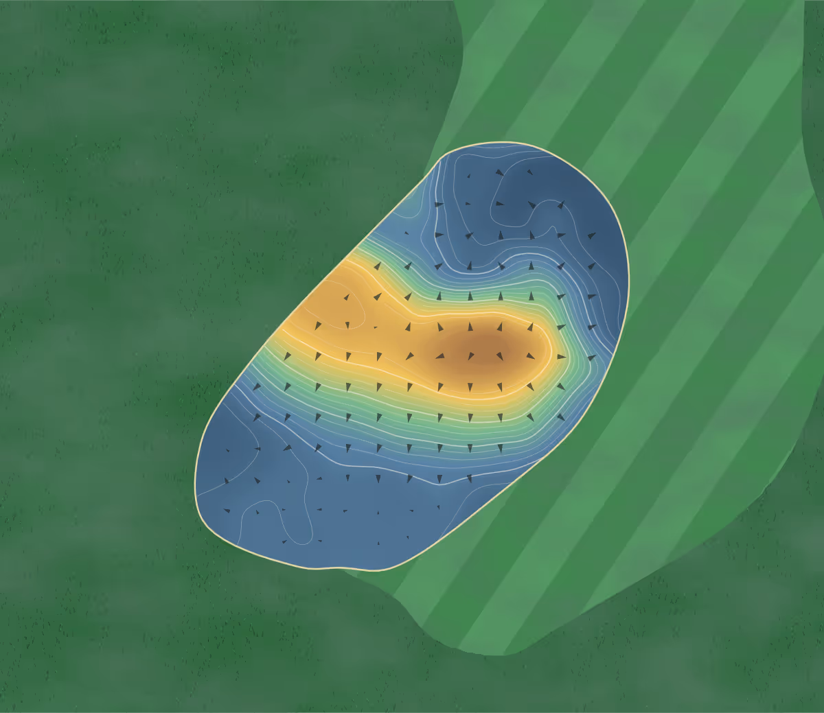 Green contour map of Wood Wind in Frankton, Indiana — 187 elevation contours at a 3-inch interval with fall-line arrows, traced from 1-meter lidar
