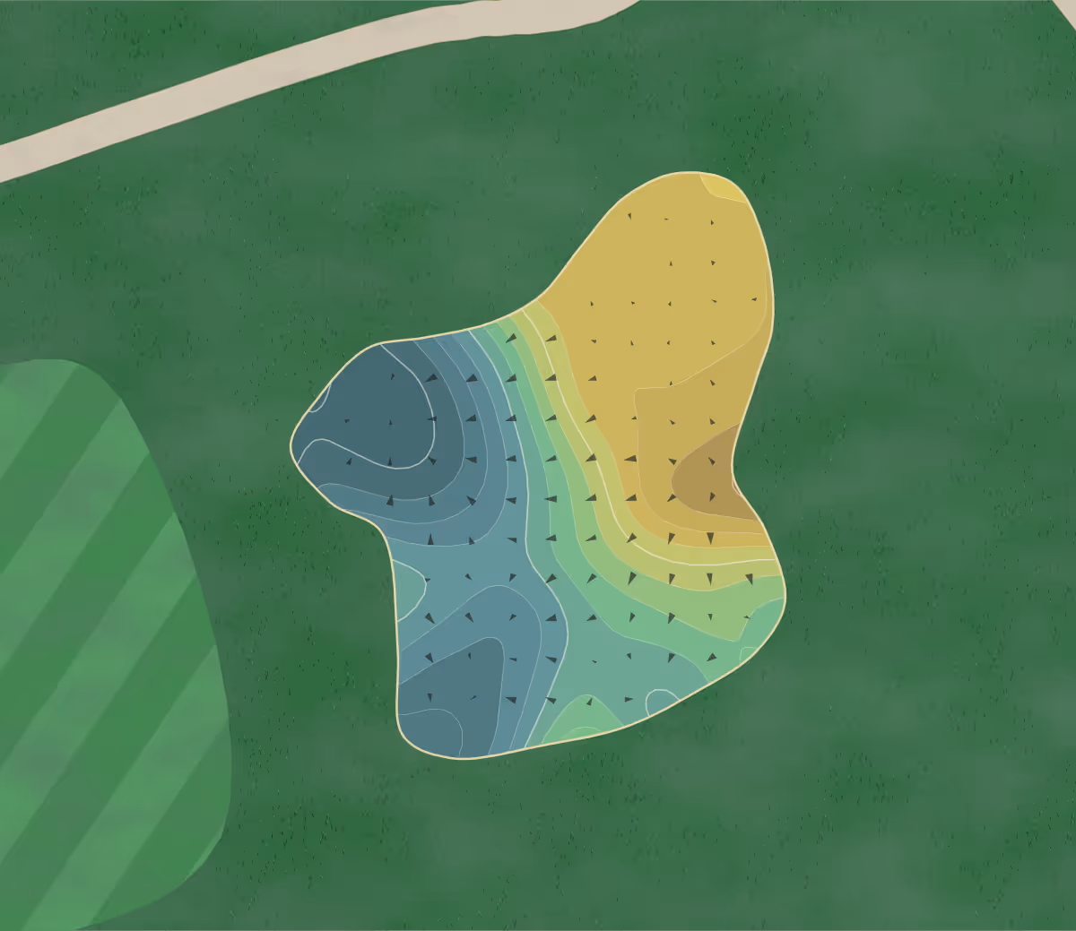 Green contour map of Woodbridge Gc in Wylie, Texas — 209 elevation contours at a 3-inch interval with fall-line arrows, traced from 1-meter lidar