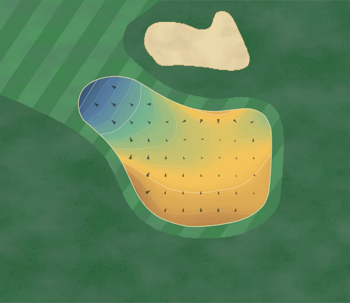 Green contour map of Woodbridge in Woodbridge, California — 158 elevation contours at a 3-inch interval with fall-line arrows, traced from 1-meter lidar