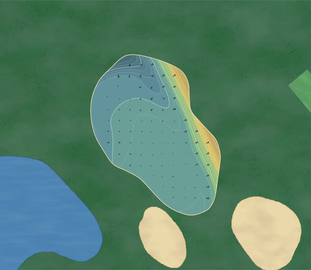 Green contour map of Woodgate Pines in Boonville, New York — 294 elevation contours at a 3-inch interval with fall-line arrows, traced from 1-meter lidar