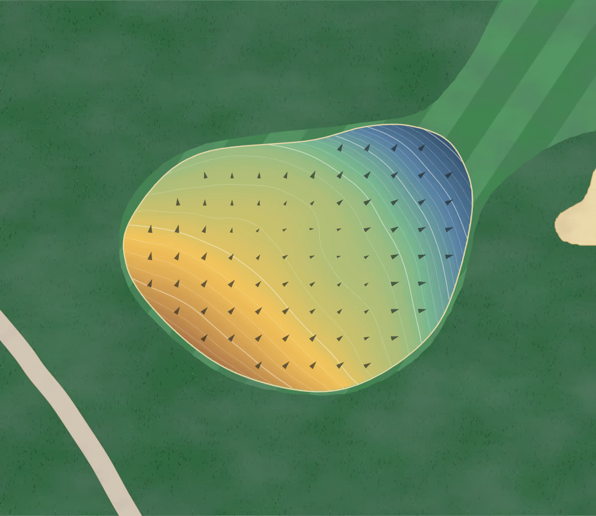 Green contour map of Woodholme in Pikesville, Maryland: 219 elevation contours at a 3-inch interval with fall-line arrows, traced from 1-meter lidar