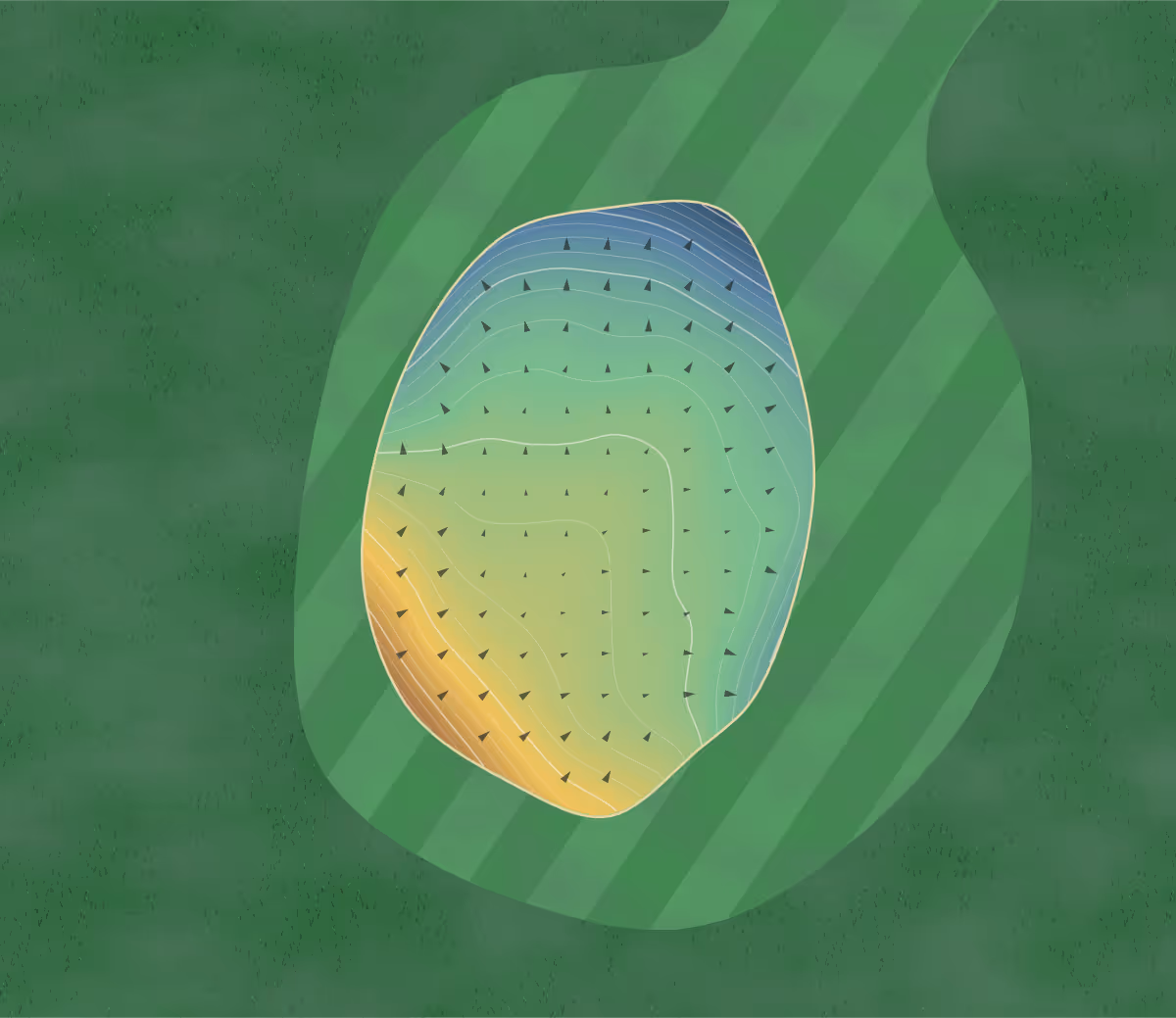 Green contour map of Woodlyn Hills in Milford, Iowa — 226 elevation contours at a 3-inch interval with fall-line arrows, traced from 1-meter lidar