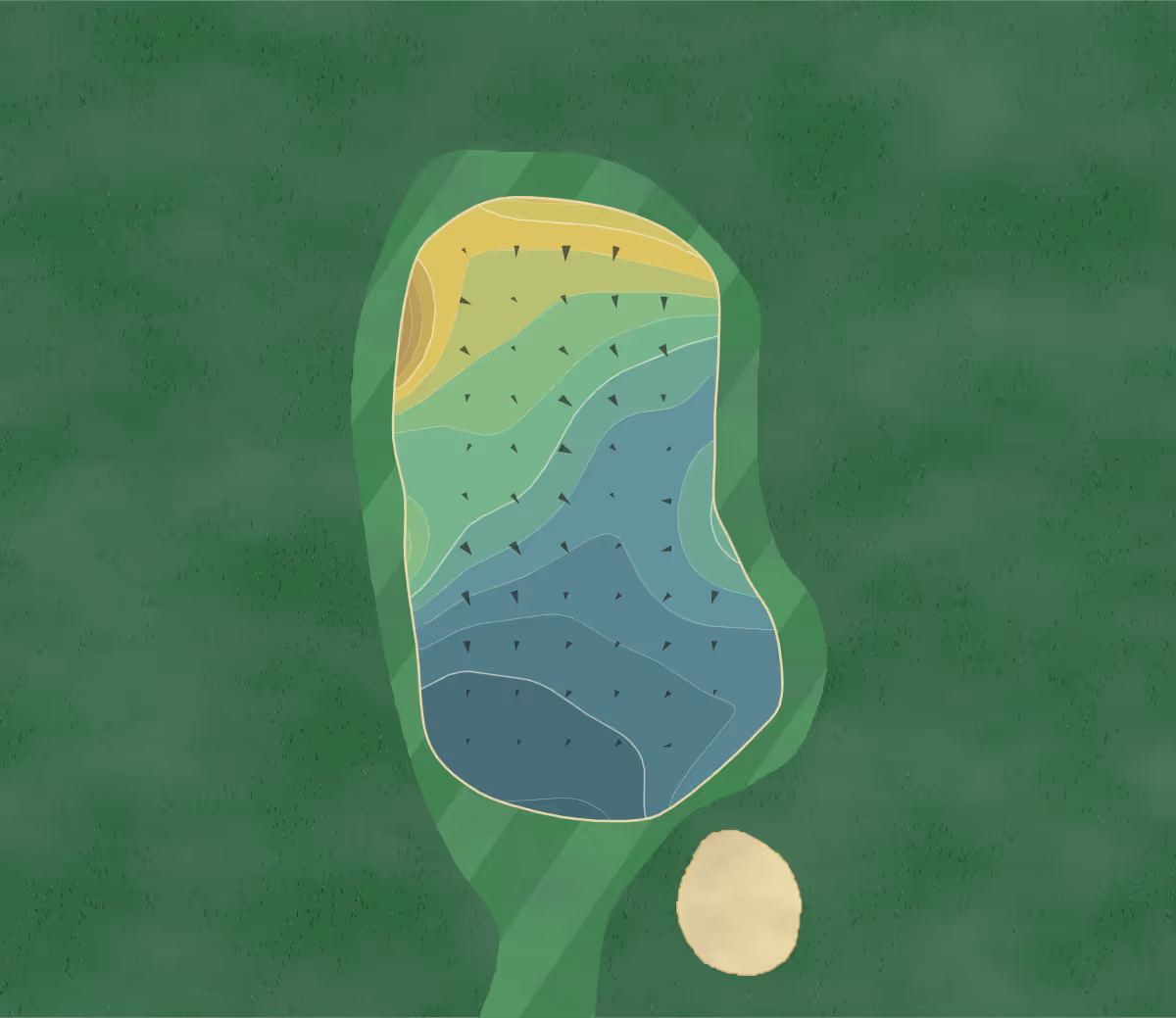 Green contour map of Woodmont Pines 9 in Tamarac, Florida — 156 elevation contours at a 3-inch interval with fall-line arrows, traced from 1-meter lidar