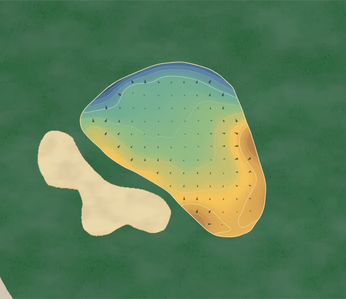 Green contour map of Woodstock in Woodstock, Illinois — 218 elevation contours at a 3-inch interval with fall-line arrows, traced from 1-meter lidar