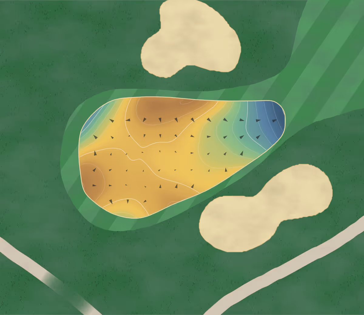 Green contour map of Woodstock in Woodstock, Vermont — 181 elevation contours at a 3-inch interval with fall-line arrows, traced from 1-meter lidar