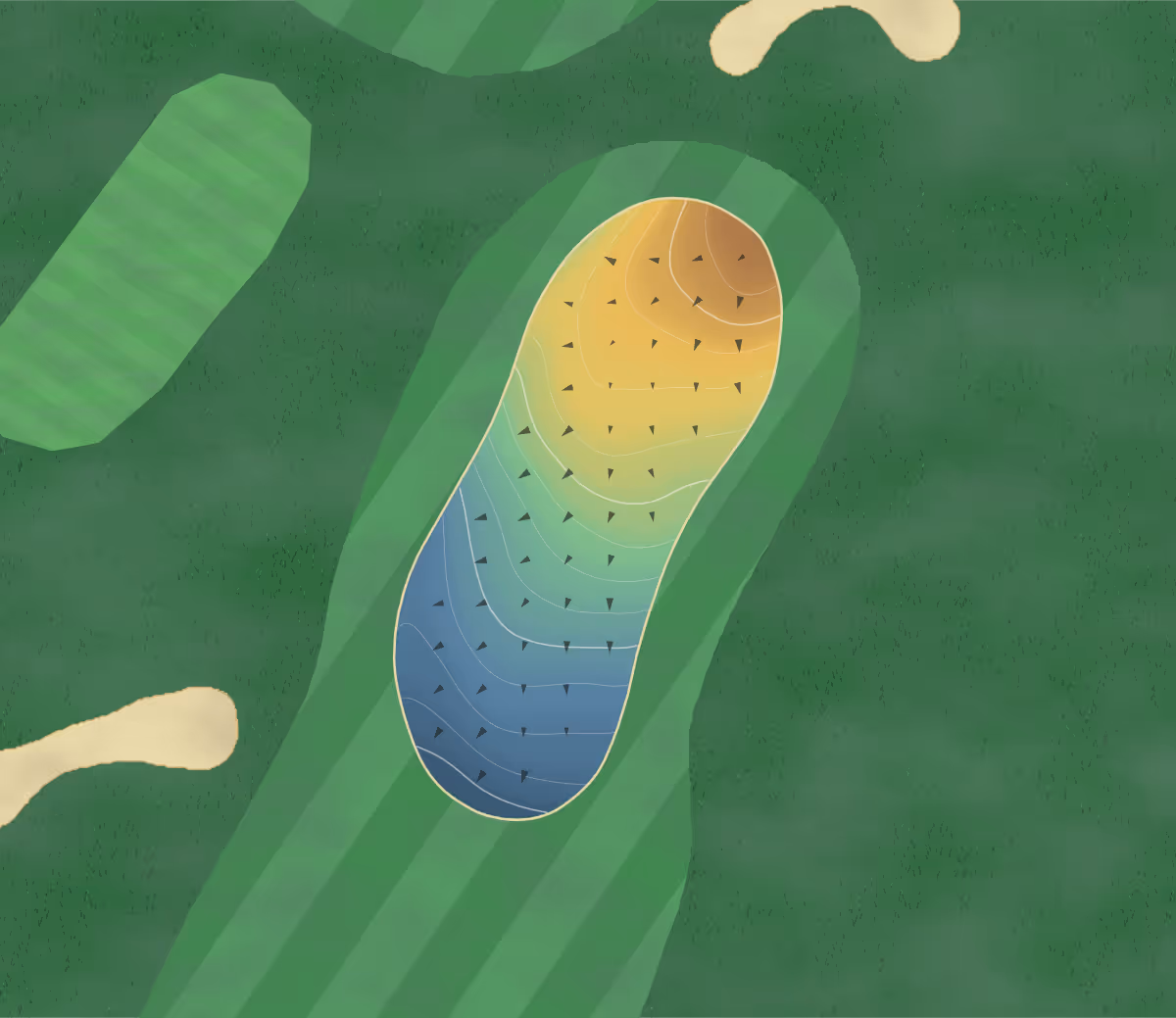 Green contour map of World Golf & Creek in Peyton, Colorado — 90 elevation contours at a 3-inch interval with fall-line arrows, traced from 1-meter lidar
