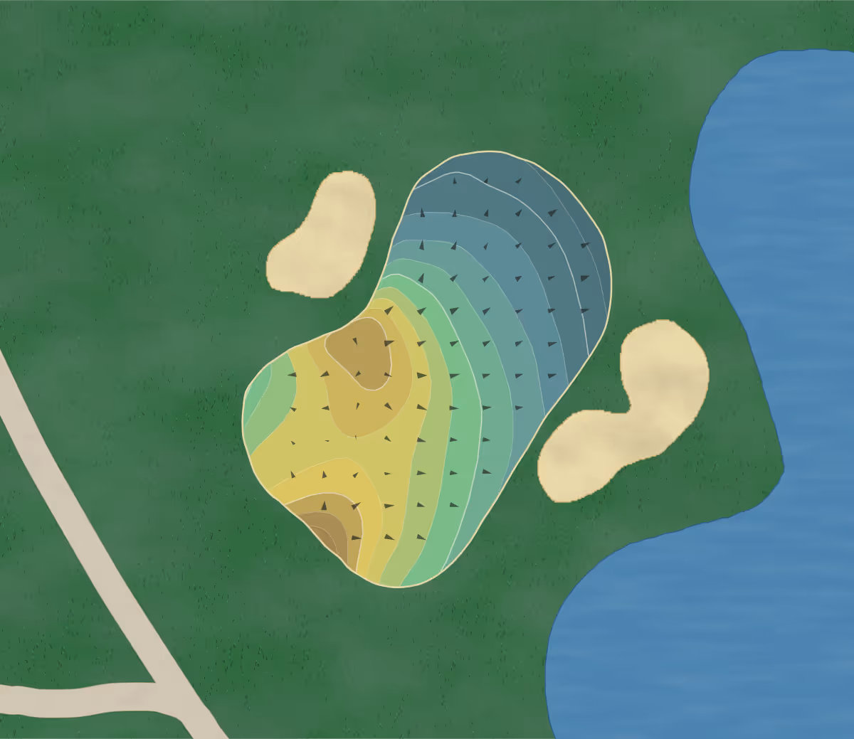 Green contour map of Worthington Hills in Worthington, Ohio — 177 elevation contours at a 3-inch interval with fall-line arrows, traced from 1-meter lidar