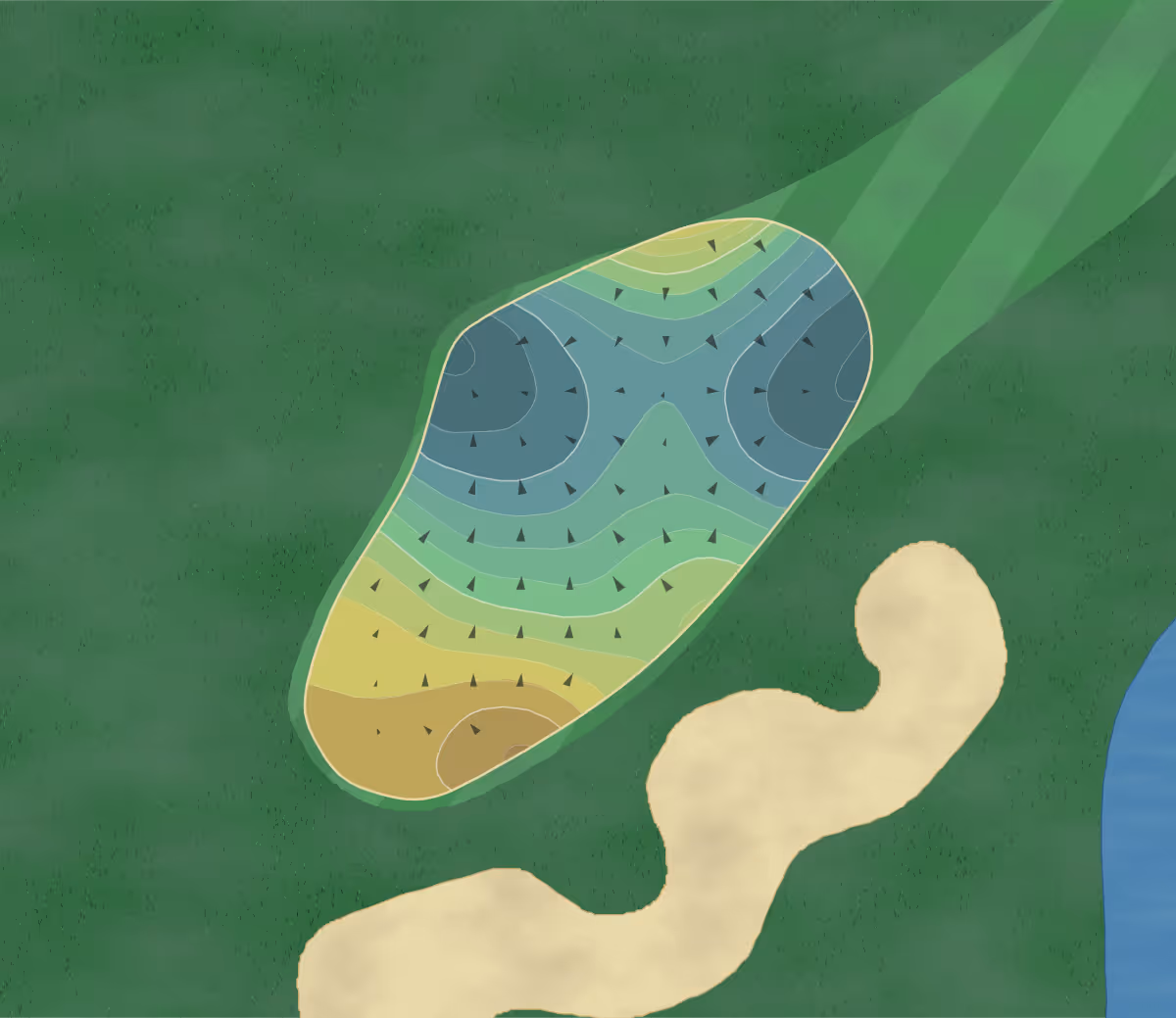 Green contour map of Worthington Manor in Urbana, Maryland — 306 elevation contours at a 3-inch interval with fall-line arrows, traced from 1-meter lidar