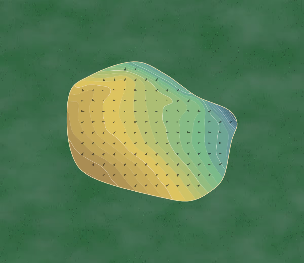 Green contour map of Wortley GC in Sheffield, England — 223 elevation contours at a 8-centimeter interval with fall-line arrows, traced from 1-meter lidar