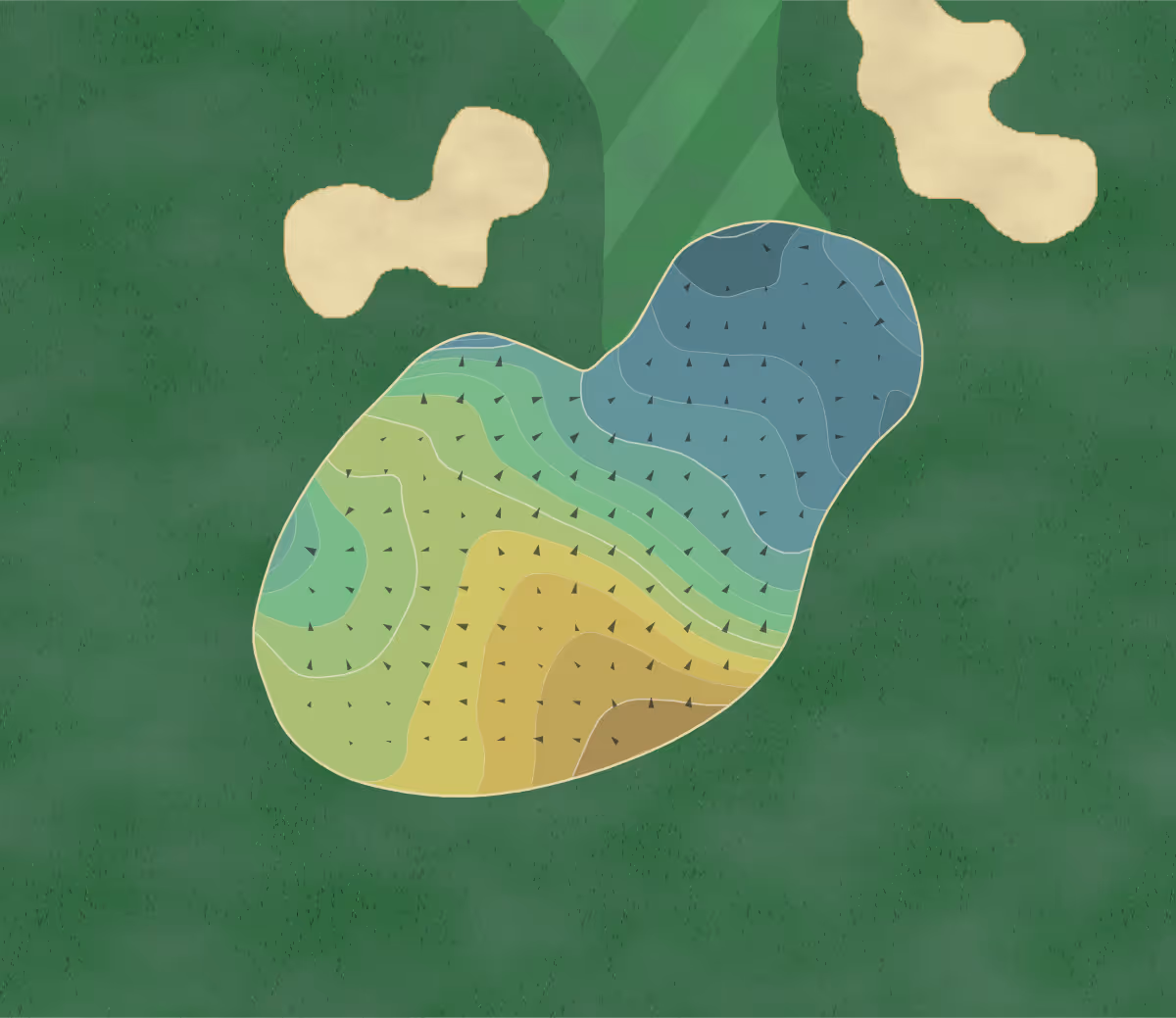 Green contour map of Wychwood Park in Crewe, England — 197 elevation contours at a 8-centimeter interval with fall-line arrows, traced from 1-meter lidar