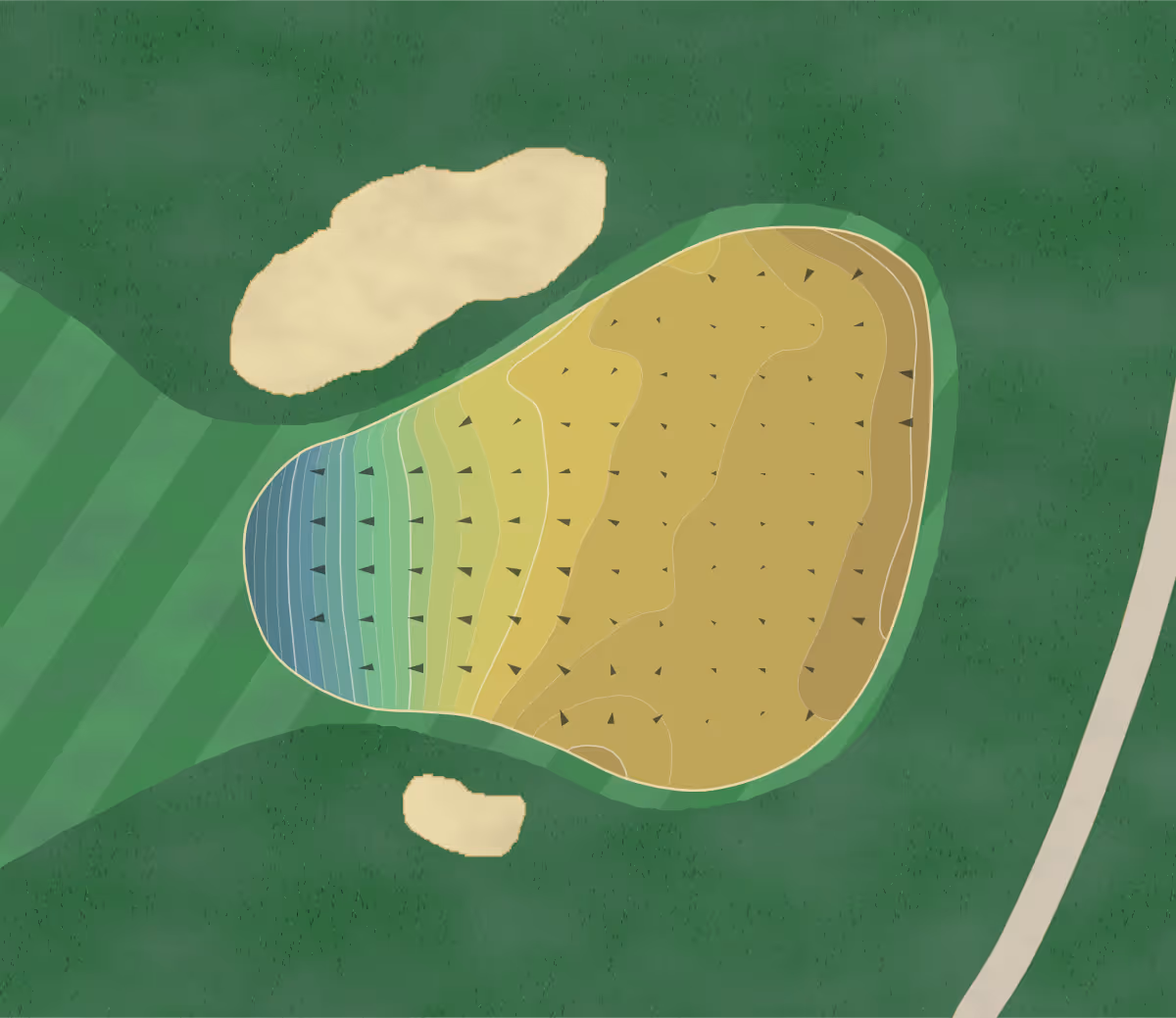 Green contour map of Wykagyl in New York, United States — 373 elevation contours at a 3-inch interval with fall-line arrows, traced from 1-meter lidar