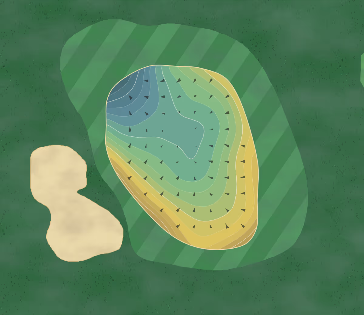 Green contour map of Yankee Clipper in The Villages, Florida — 173 elevation contours at a 3-inch interval with fall-line arrows, traced from 1-meter lidar
