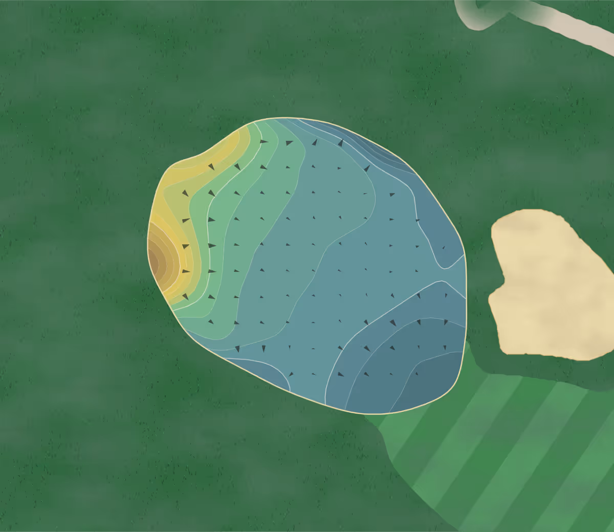 Green contour map of Yankee Trace in Centerville, Ohio — 196 elevation contours at a 3-inch interval with fall-line arrows, traced from 1-meter lidar