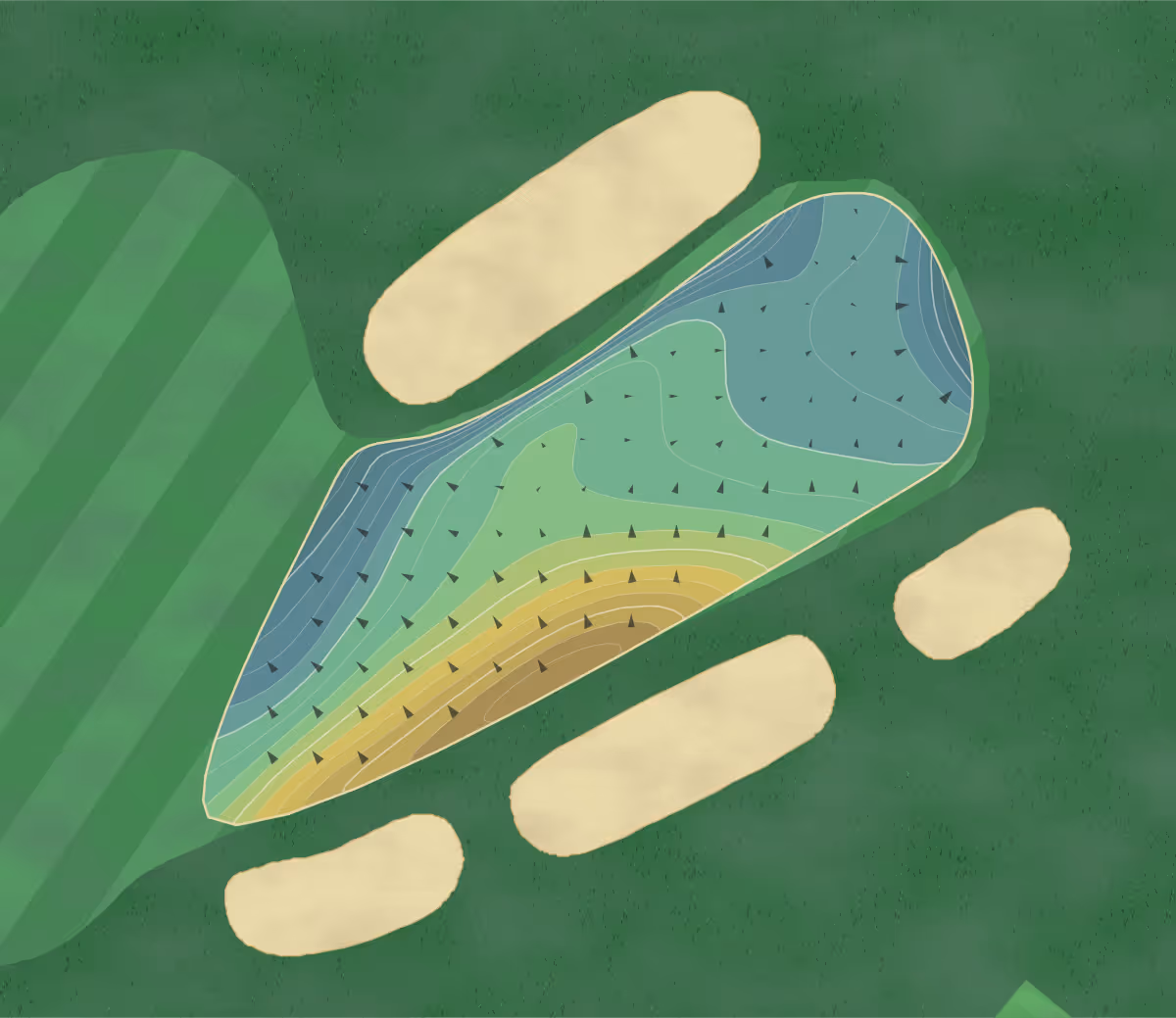 Green contour map of Yeamans Hall in Charleston, South Carolina — 311 elevation contours at a 3-inch interval with fall-line arrows, traced from 1-meter lidar
