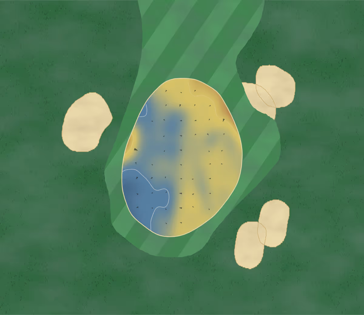 Green contour map of Yelverton in Yelverton, England: 2 elevation contours at a 8-centimeter interval with fall-line arrows, traced from 1-meter lidar