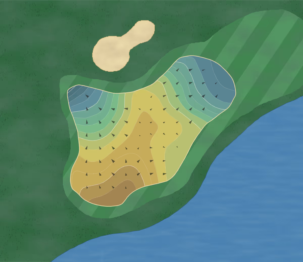 Green contour map of Yucaipa Valley in Yucaipa, California — 296 elevation contours at a 3-inch interval with fall-line arrows, traced from 1-meter lidar