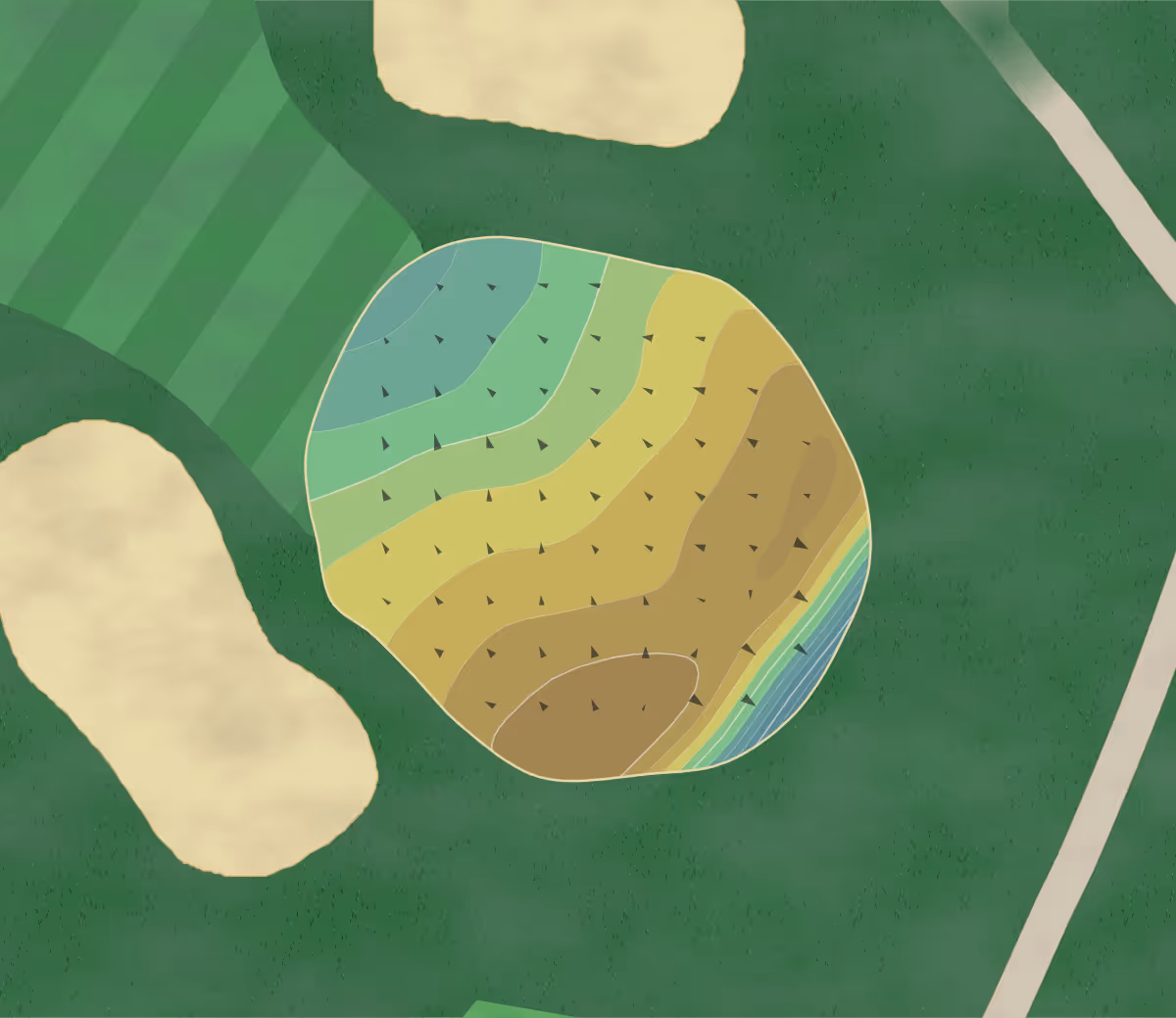 Green contour map of Zanesville CC in Zanesville, Ohio — 159 elevation contours at a 3-inch interval with fall-line arrows, traced from 1-meter lidar