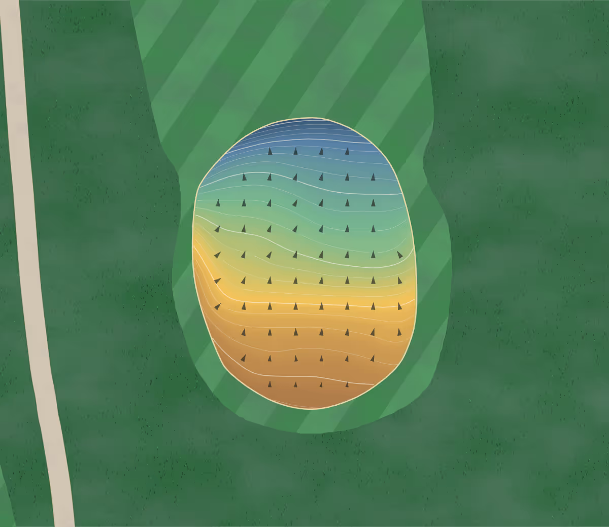 Green contour map of Zionsville in Zionsville, Indiana — 126 elevation contours at a 3-inch interval with fall-line arrows, traced from 1-meter lidar