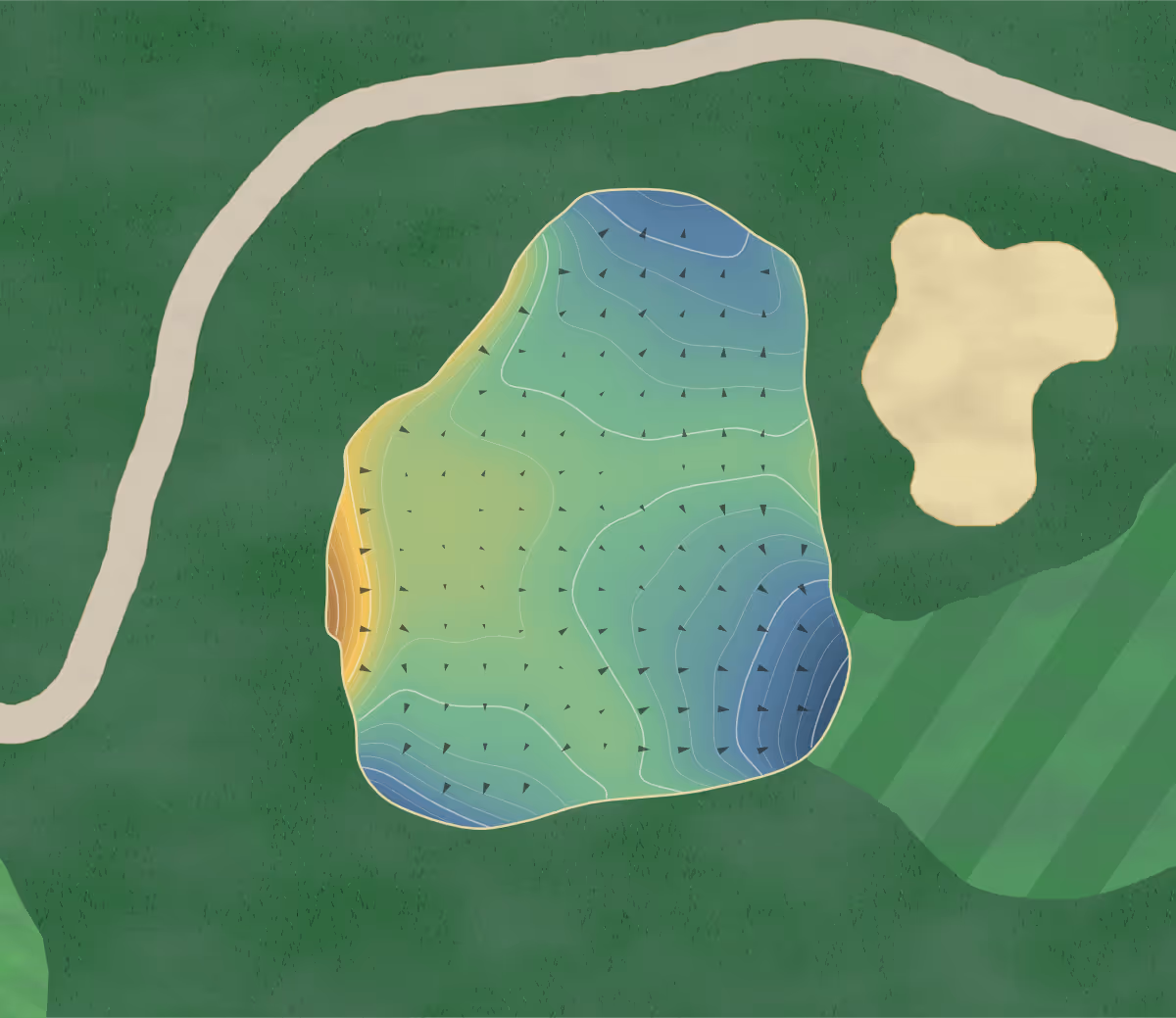 Green contour map of Zoar Village in Zoar, Ohio — 213 elevation contours at a 3-inch interval with fall-line arrows, traced from 1-meter lidar