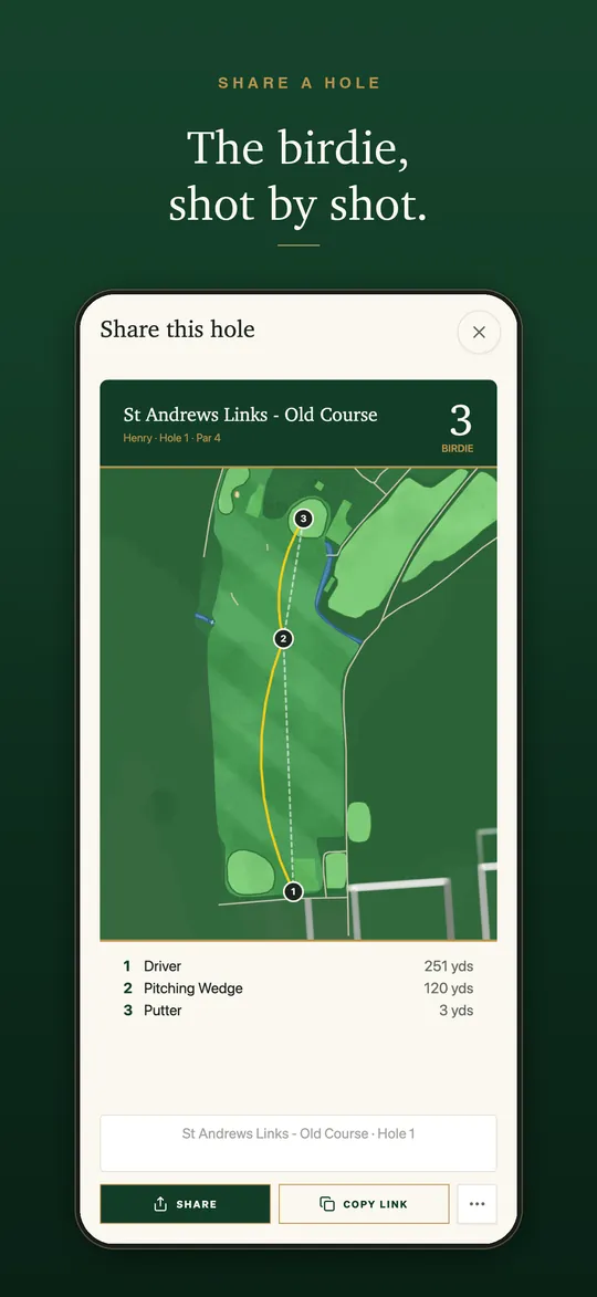 A hole shared as a shot-by-shot card