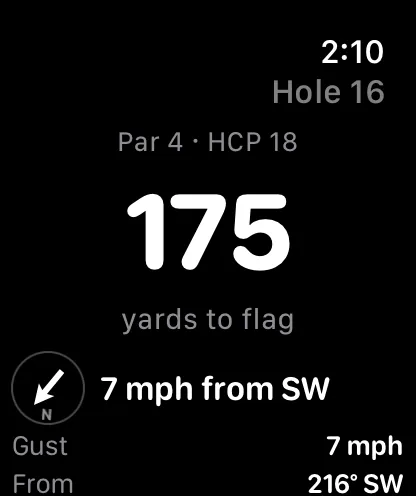 GolfCore's Apple Watch app showing yardage to the flag