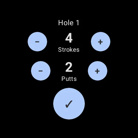 The hole-end card with strokes and putts on a Wear OS watch